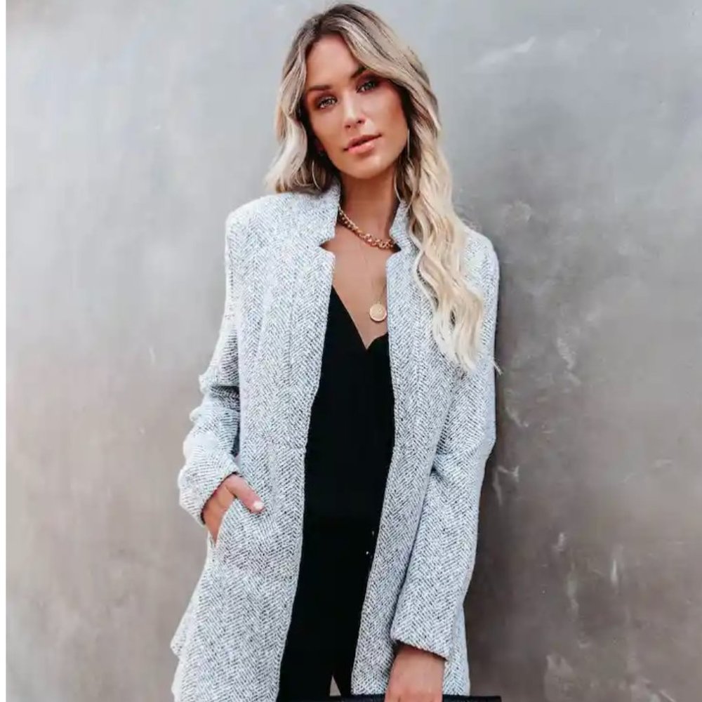 Vici Woman's Blazer- Extra Small- Heather Grey and White Color